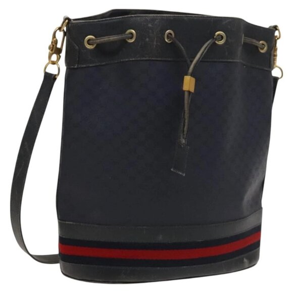 GUCCI Micro GG Supreme Sherry Line Shoulder Bag PVC Navy Gold Auth 125756 - Picture 1 of 16